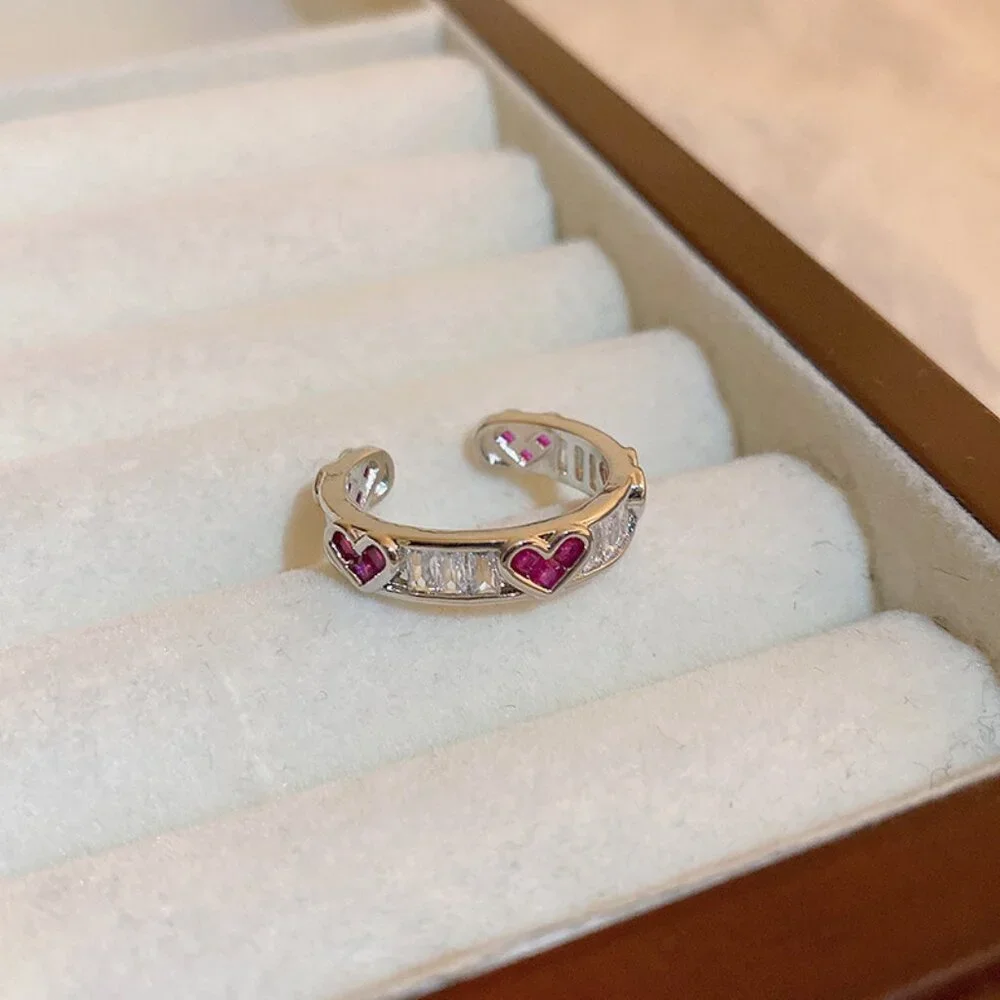 Pink Heart Adjustable Ring Y2K Cute Kawaii Feminine Jewelry Soft Girl Aesthetic